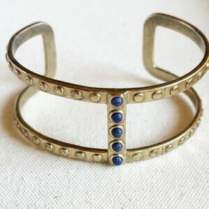 Lucky Brand Gold Tone & Blue Cuff Bracelet Signed